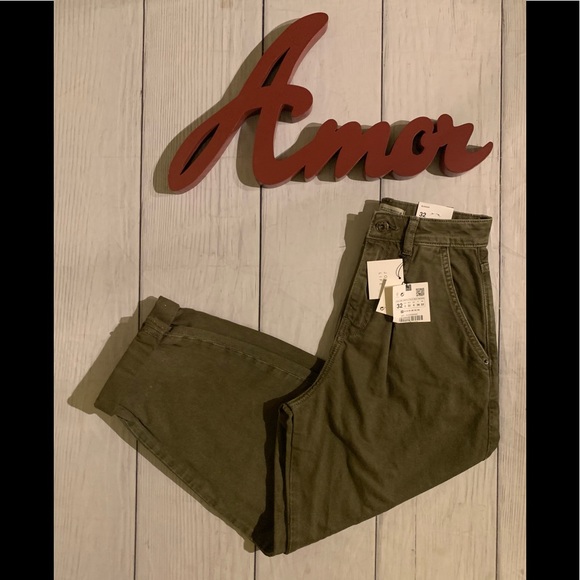NWT Zara Size 0 Olive Green Slouchy 5 Pocket Jeans - Picture 7 of 9